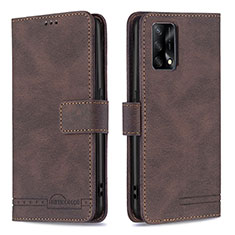Leather Case Stands Flip Cover Holder B05F for Oppo A95 4G Brown