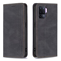 Leather Case Stands Flip Cover Holder B05F for Oppo F19 Pro Black