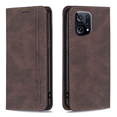 Leather Case Stands Flip Cover Holder B05F for Oppo Find X5 5G Brown