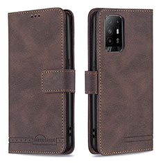 Leather Case Stands Flip Cover Holder B05F for Oppo Reno5 Z 5G Brown