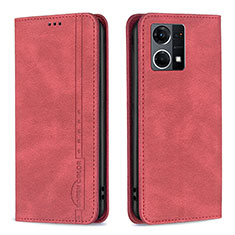 Leather Case Stands Flip Cover Holder B05F for Oppo Reno7 4G Red