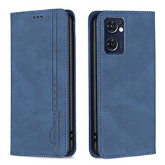 Leather Case Stands Flip Cover Holder B05F for Oppo Reno7 5G Blue