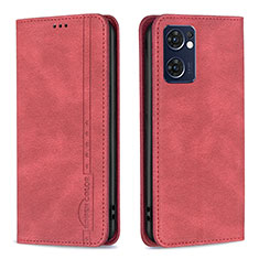 Leather Case Stands Flip Cover Holder B05F for Oppo Reno7 5G Red