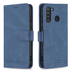 Leather Case Stands Flip Cover Holder B05F for Samsung Galaxy A21 Blue