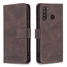 Leather Case Stands Flip Cover Holder B05F for Samsung Galaxy A21 Brown