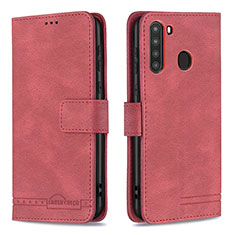 Leather Case Stands Flip Cover Holder B05F for Samsung Galaxy A21 Red
