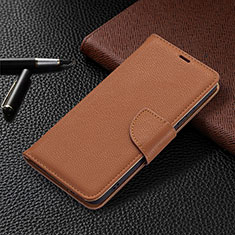 Leather Case Stands Flip Cover Holder B05F for Samsung Galaxy S21 5G Brown