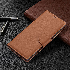 Leather Case Stands Flip Cover Holder B05F for Samsung Galaxy S21 Ultra 5G Brown