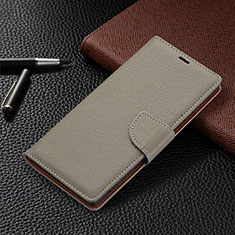 Leather Case Stands Flip Cover Holder B05F for Samsung Galaxy S22 Ultra 5G Gray