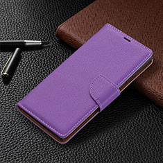 Leather Case Stands Flip Cover Holder B05F for Samsung Galaxy S22 Ultra 5G Purple