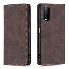 Leather Case Stands Flip Cover Holder B05F for Vivo Y12s Brown