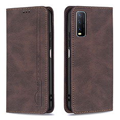 Leather Case Stands Flip Cover Holder B05F for Vivo Y20s Brown