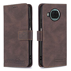 Leather Case Stands Flip Cover Holder B05F for Xiaomi Mi 10i 5G Brown