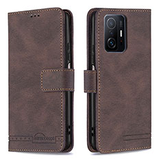 Leather Case Stands Flip Cover Holder B05F for Xiaomi Mi 11T 5G Brown