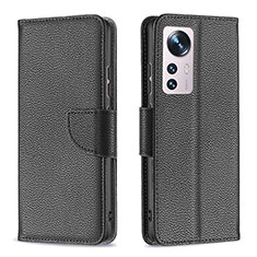 Leather Case Stands Flip Cover Holder B05F for Xiaomi Mi 12 5G Black