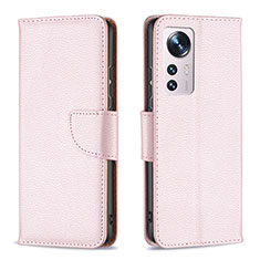 Leather Case Stands Flip Cover Holder B05F for Xiaomi Mi 12 Pro 5G Pink
