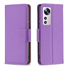 Leather Case Stands Flip Cover Holder B05F for Xiaomi Mi 12 Pro 5G Purple