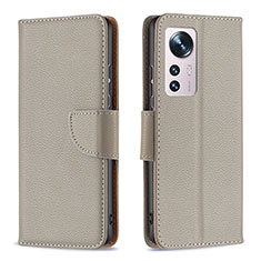 Leather Case Stands Flip Cover Holder B05F for Xiaomi Mi 12S 5G Gray