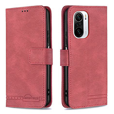 Leather Case Stands Flip Cover Holder B05F for Xiaomi Poco F3 5G Red