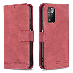 Leather Case Stands Flip Cover Holder B05F for Xiaomi Redmi 10 4G Red
