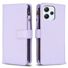 Leather Case Stands Flip Cover Holder B05F for Xiaomi Redmi 12 4G Clove Purple