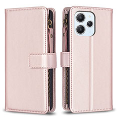 Leather Case Stands Flip Cover Holder B05F for Xiaomi Redmi 12 4G Rose Gold
