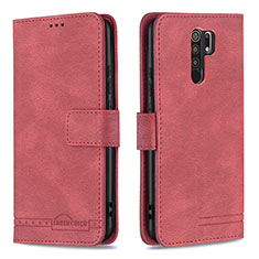Leather Case Stands Flip Cover Holder B05F for Xiaomi Redmi 9 Prime India Red