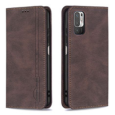 Leather Case Stands Flip Cover Holder B05F for Xiaomi Redmi Note 10 5G Brown