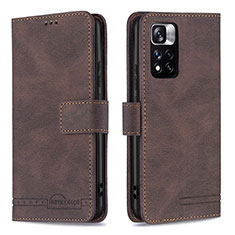 Leather Case Stands Flip Cover Holder B05F for Xiaomi Redmi Note 11 Pro+ Plus 5G Brown