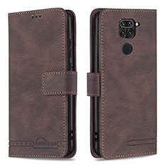 Leather Case Stands Flip Cover Holder B05F for Xiaomi Redmi Note 9 Brown