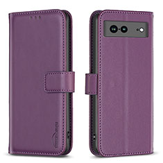 Leather Case Stands Flip Cover Holder B06F for Google Pixel 7a 5G Purple