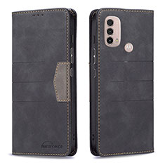 Leather Case Stands Flip Cover Holder B06F for Motorola Moto E20 Black