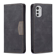 Leather Case Stands Flip Cover Holder B06F for Motorola Moto E32s Black