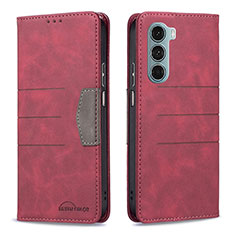 Leather Case Stands Flip Cover Holder B06F for Motorola Moto G200 5G Red