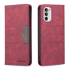 Leather Case Stands Flip Cover Holder B06F for Motorola MOTO G52 Red