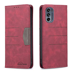 Leather Case Stands Flip Cover Holder B06F for Motorola Moto G62 5G Red