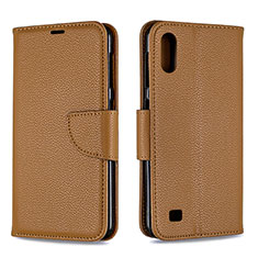 Leather Case Stands Flip Cover Holder B06F for Samsung Galaxy A10 Brown