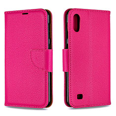 Leather Case Stands Flip Cover Holder B06F for Samsung Galaxy A10 Hot Pink