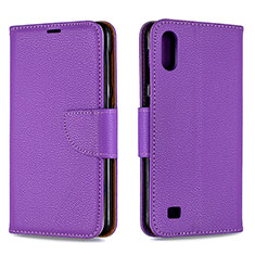 Leather Case Stands Flip Cover Holder B06F for Samsung Galaxy A10 Purple