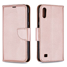 Leather Case Stands Flip Cover Holder B06F for Samsung Galaxy A10 Rose Gold