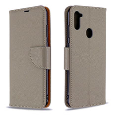 Leather Case Stands Flip Cover Holder B06F for Samsung Galaxy A11 Gray