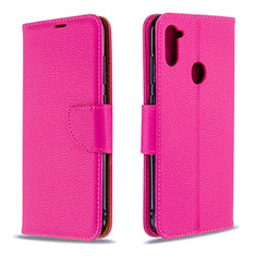 Leather Case Stands Flip Cover Holder B06F for Samsung Galaxy A11 Hot Pink
