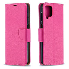 Leather Case Stands Flip Cover Holder B06F for Samsung Galaxy A12 Hot Pink
