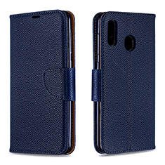 Leather Case Stands Flip Cover Holder B06F for Samsung Galaxy A20 Blue