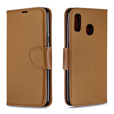Leather Case Stands Flip Cover Holder B06F for Samsung Galaxy A20 Brown