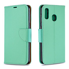 Leather Case Stands Flip Cover Holder B06F for Samsung Galaxy A20 Green