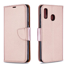Leather Case Stands Flip Cover Holder B06F for Samsung Galaxy A20 Rose Gold