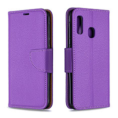 Leather Case Stands Flip Cover Holder B06F for Samsung Galaxy A20e Purple