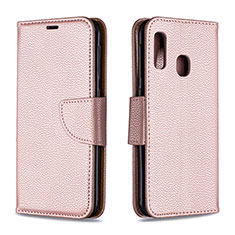 Leather Case Stands Flip Cover Holder B06F for Samsung Galaxy A20e Rose Gold