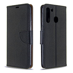 Leather Case Stands Flip Cover Holder B06F for Samsung Galaxy A21 Black